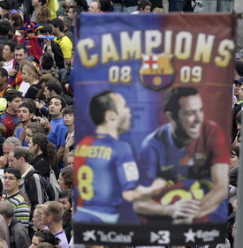 Победные баннеры - уже на улицах Барселоны
